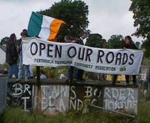 Road closure protest at Lackey Bridge. Source: UTV news footage, 4 Sept 1994