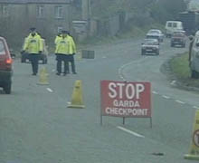 Irish Gardai border checkpoint. Source: UTV news footage, 19 August 1986.