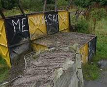 Concrete blocks at Lackey Bridge. Source: UTV news footage, 4 September 1994.